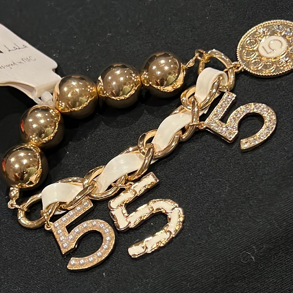 GOLD AND WHILE LEATHER INLAY 5-5-5 LINKS
